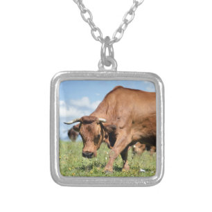 Tarine cow in the French Alps Silver Plated Necklace