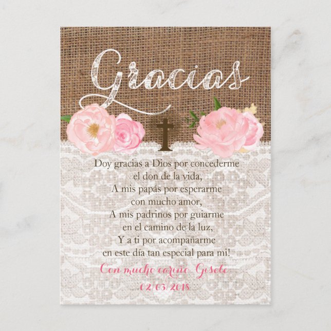 Tarjeta con oracion para invitados de Bautizo Invitation Postcard (Front)