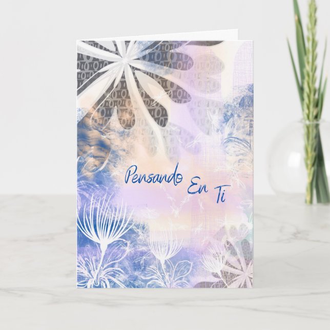 Tarjeta de Ánimo Azul Acuarela Floral Card (Front)