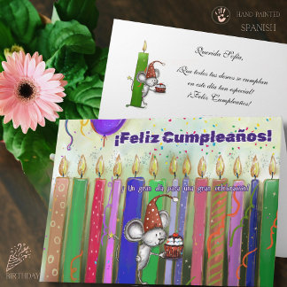 Tarjeta de Cumpleaños Ratón Lindo y Velas de Color Card