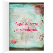 Tarjeta de felicitación turquesa y flores rosas (Inside (Right))