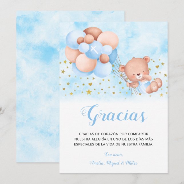 Tarjeta de Gracias Bautizo Español Thank You Card (Front/Back)