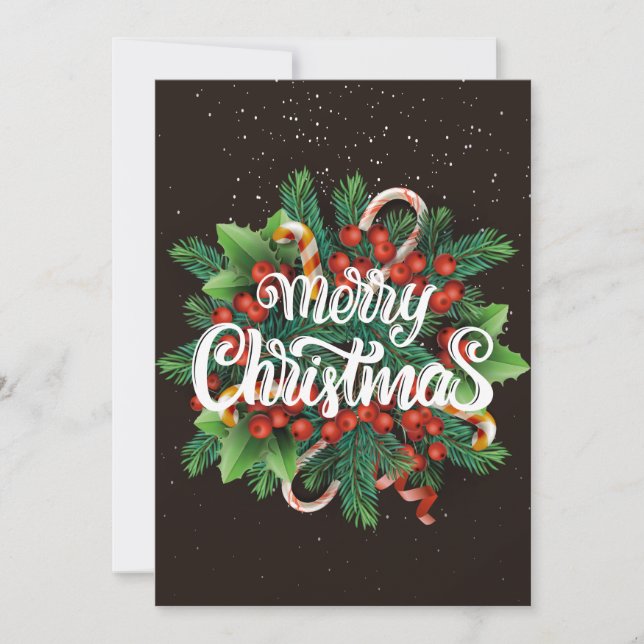 Tarjeta de navidad con adorno en fondo negro holiday card (Front)