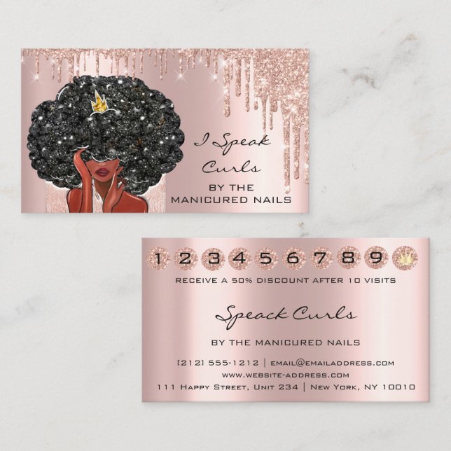 Tarjeta De Visita Loyalty Card 10 Punch Curly Hair (Front/Back)