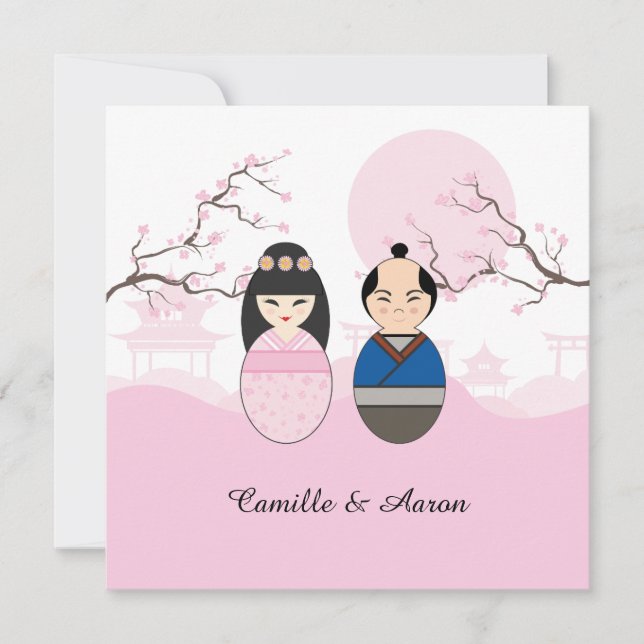 Tarjeta Festiva Diseño de pareja de Bodas japoneses (Anverso)