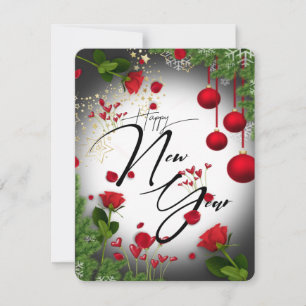 Tarjeta festiva plana de año nuevo con flores holiday card