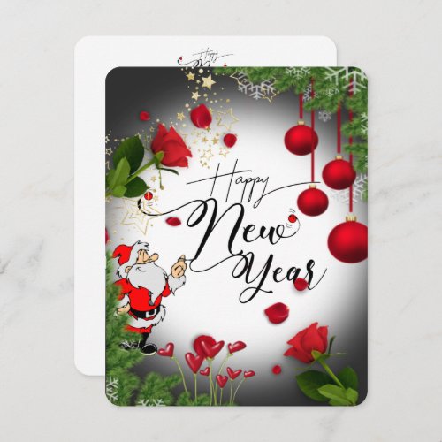 Tarjeta festiva plana para ao nuevo  con rosas holiday card