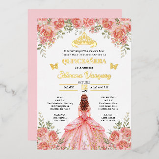 Tarjeta para Quinceañera Invitacion de quinceanera Foil Invitation