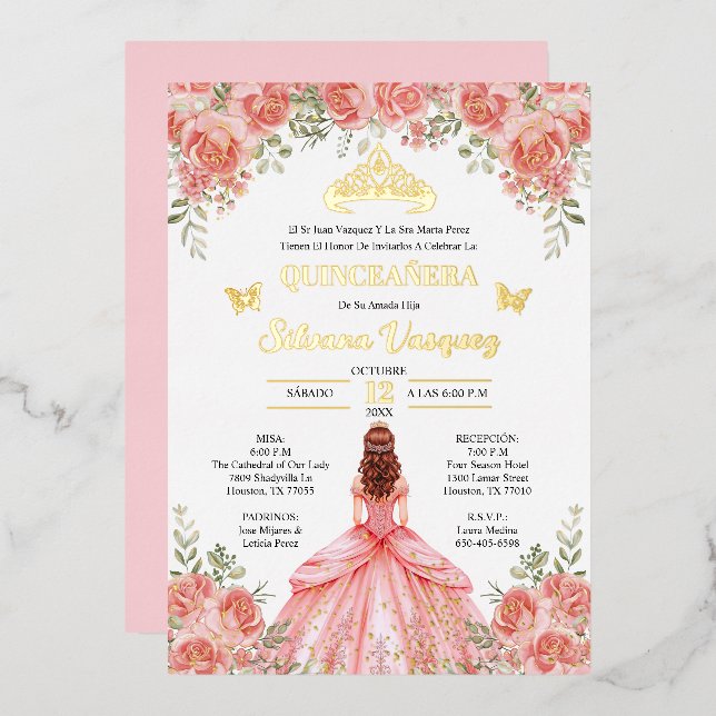 Tarjeta para Quinceañera Invitacion de quinceanera Foil Invitation (Front/Back)