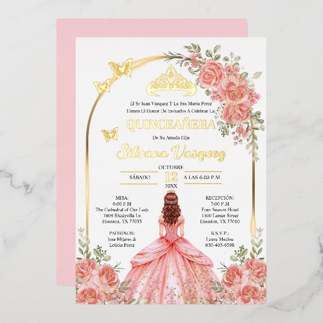 Tarjeta para Quinceañera Invitacion de quinceanera Foil Invitation (Front/Back)