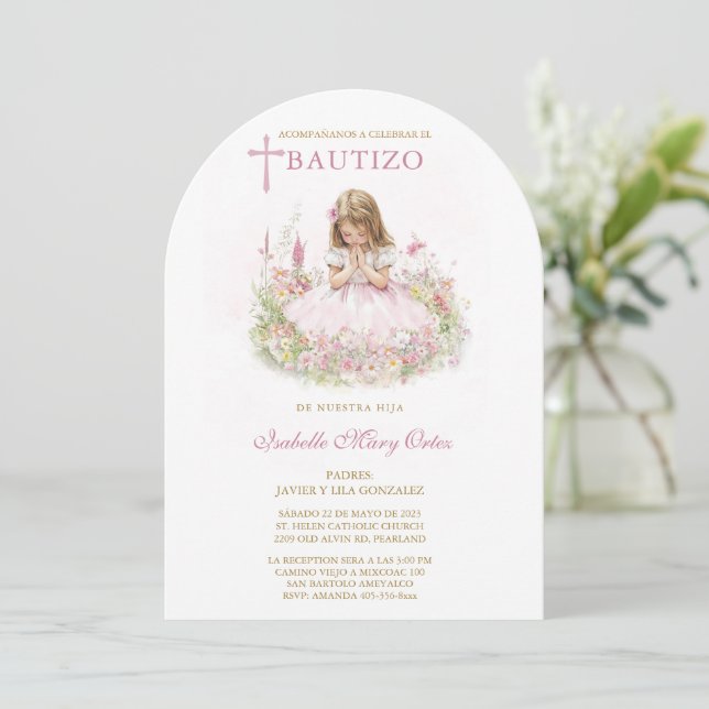  Tarjeta Personalizada Bautizo Niña   Invitation (Standing Front)