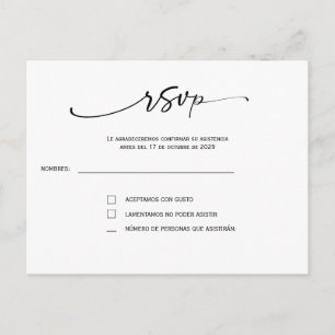 Tarjeta RSVP Boda Minimalista Elegante Printable Postcard