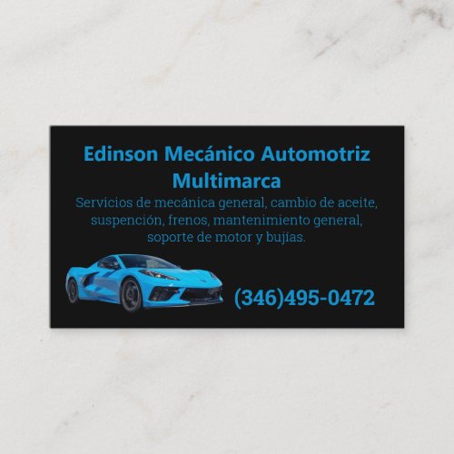 Tarjetas Negocios Azul Negro Mecnico Automotriz Business Card