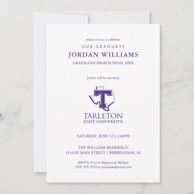 Tarleton State University Logo | Purple T Texas Announcement (Front)