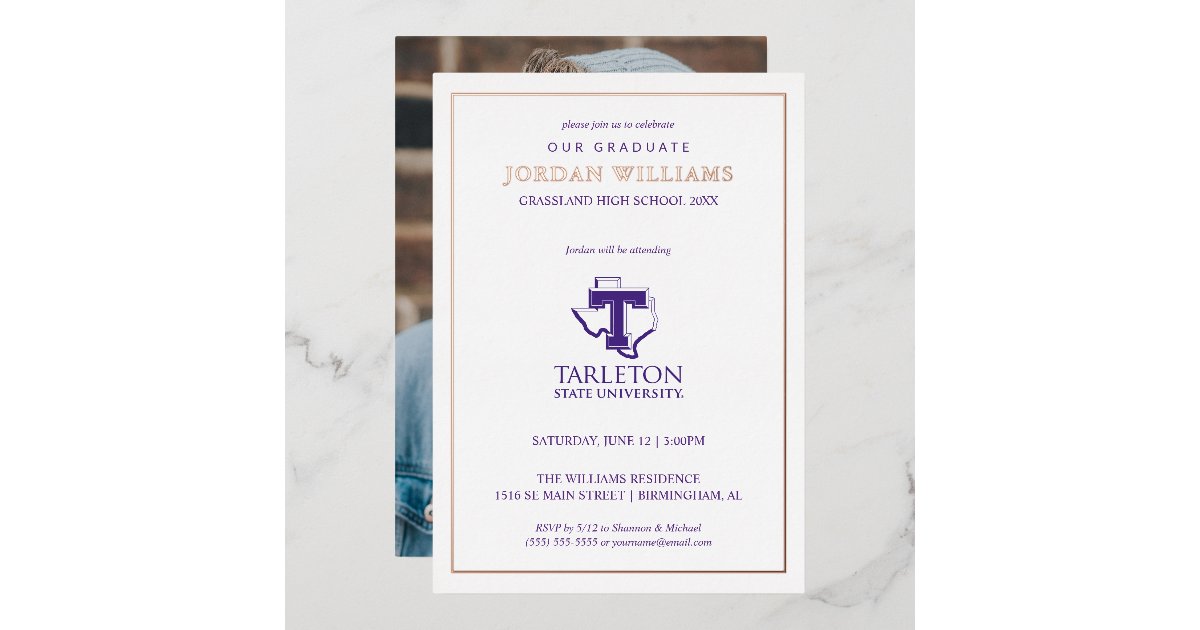 Tarleton State University Logo | Purple T Texas Foil Invitation | Zazzle