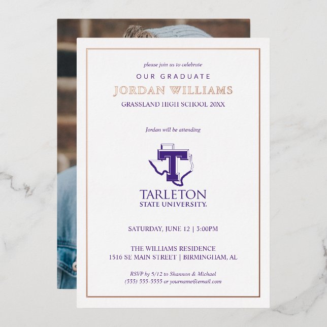 Tarleton State University Logo | Purple T Texas Foil Invitation (Front/Back)