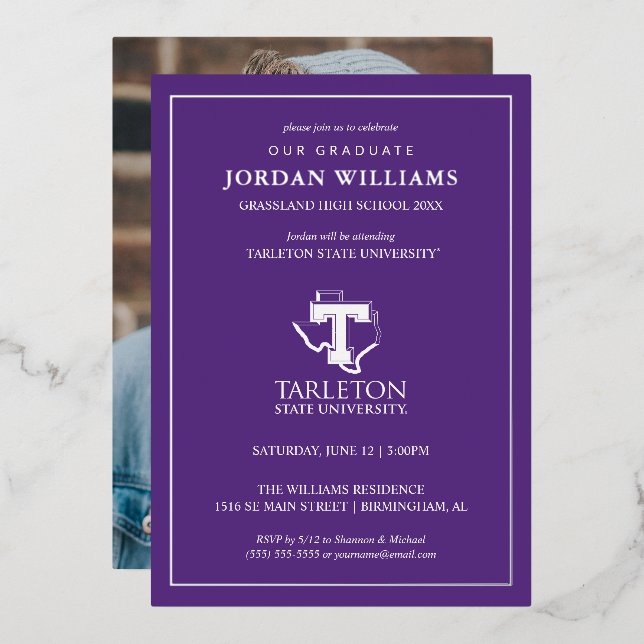 Tarleton State University Logo | Purple T Texas Foil Invitation (Front/Back)
