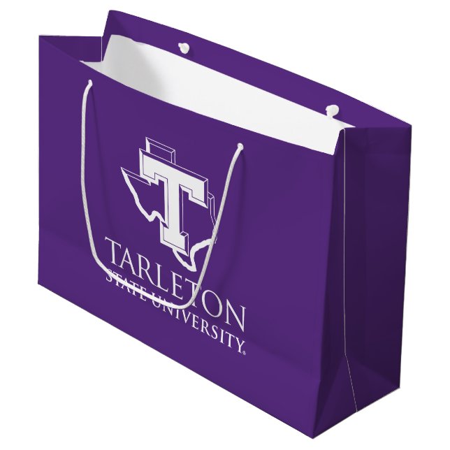 Tarleton State University Logo | Purple T Texas Large Gift Bag (Front Angled)