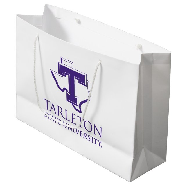 Tarleton State University Logo | Purple T Texas Large Gift Bag (Front Angled)
