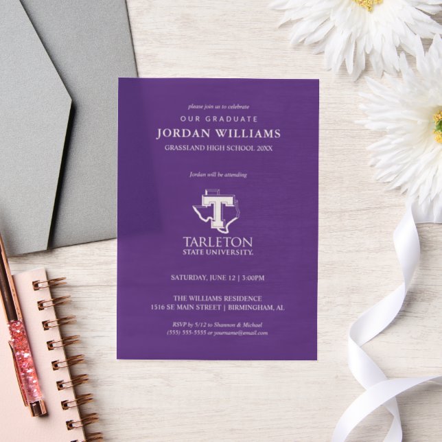 Tarleton State University Logo | Purple T Texas Vellum Invitations (Wedding)