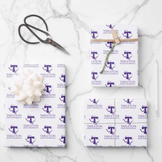 Tarleton State University Logo | Purple T Texas Wrapping Paper Sheets (Front)