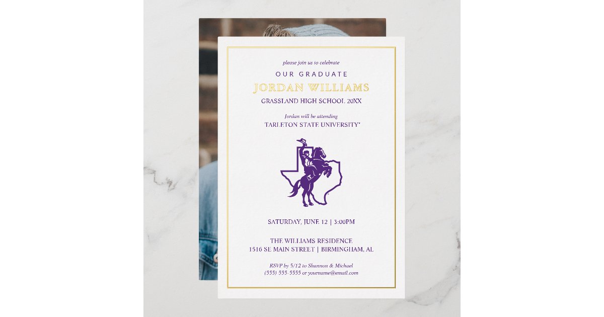 Tarleton State University Texan Rider | Texas Map Foil Invitation | Zazzle