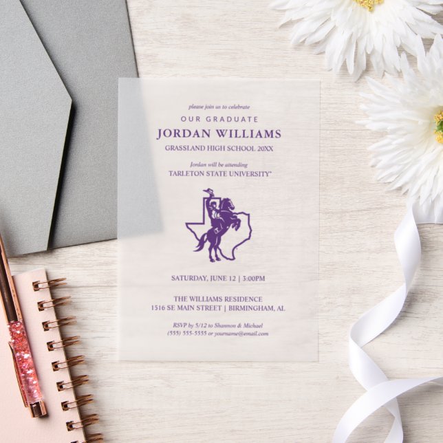Tarleton State University Texan Rider | Texas Map Vellum Invitations (Wedding)