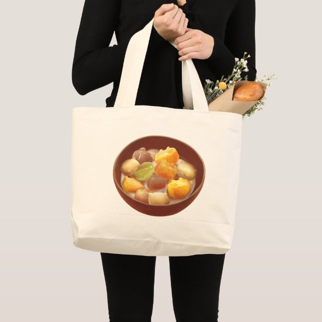 Taro Ball Delight: Iron T Taiwanese Dessert Large Tote Bag (Front (Product))