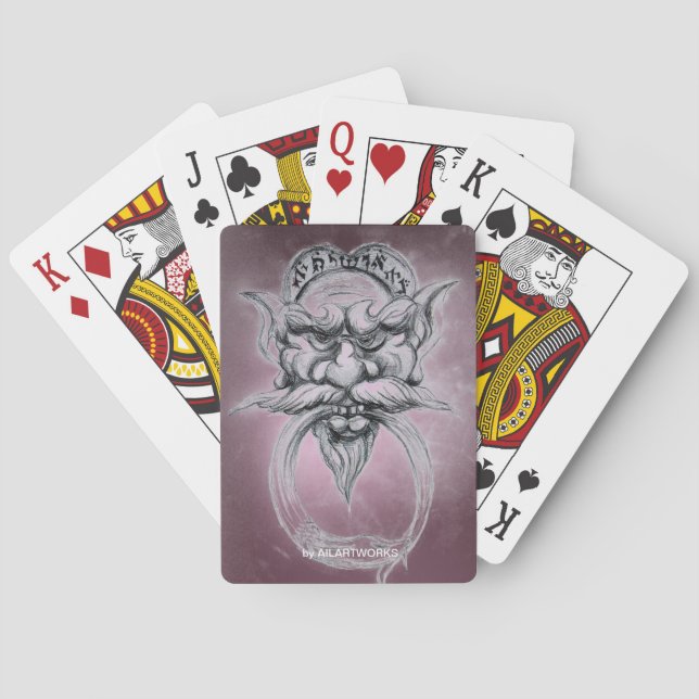TAROT/ANTIQUE FANTASY GROTESQUE MASK Black Purple Poker Cards (Back)