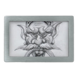 TAROT/ANTIQUE FANTASY GROTESQUE MASK Black White Belt Buckle