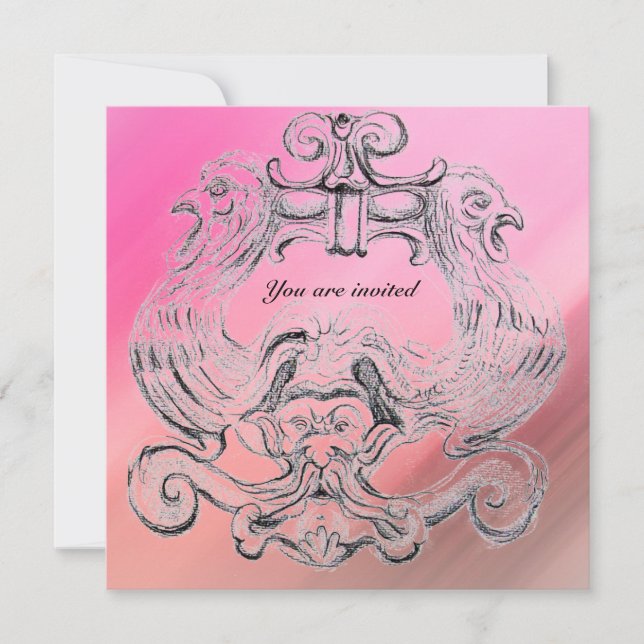 TAROT/ ANTIQUE FLORENTINE GROTESQUE Pink Invitation (Front)