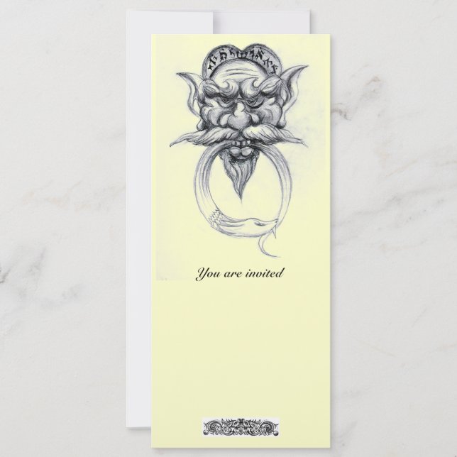 TAROT/ANTIQUE GROTESQUE FANTASY Black White Pearl Invitation (Front)