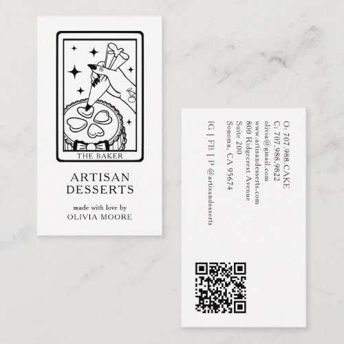 Tarot Artisan Baker Dessert Caterer QR Code Pink Business Card