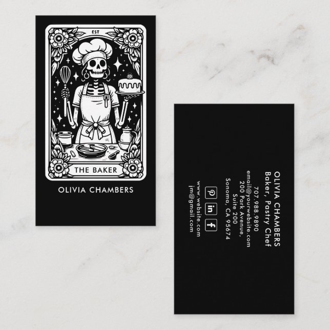 Tarot Baker Black White Pastry Chef Dessert  Business Card (Front/Back)