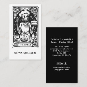Tarot Baker Black White Pastry Chef Dessert Business Card