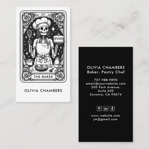 Tarot Baker Black White Pastry Chef Dessert Business Card