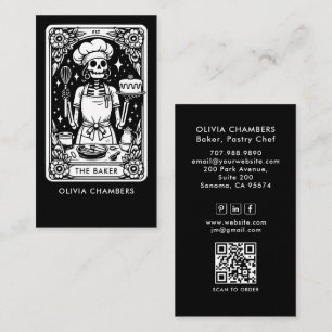 Tarot Baker Black White Pastry Chef qr cODE Business Card
