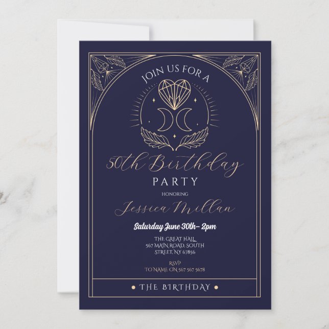 Tarot Birthday Party Heart Moon Crystals Stars Invitation (Front)