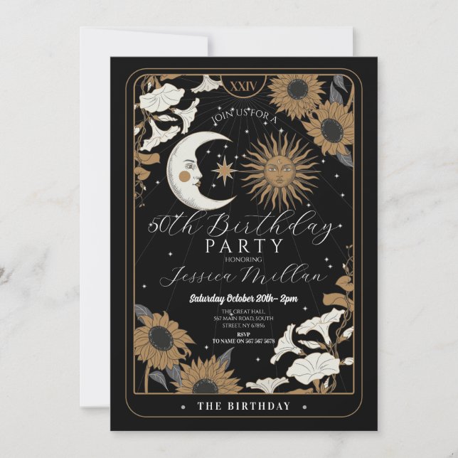Tarot Birthday Party Sun Moon Aligned Invite (Front)