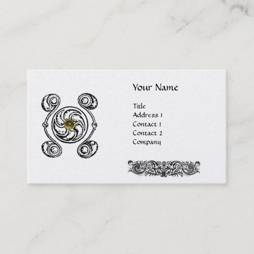 TAROT BLACK WHITE CELTIC DRAWING GREY GEM MONOGRAM BUSINESS CARD