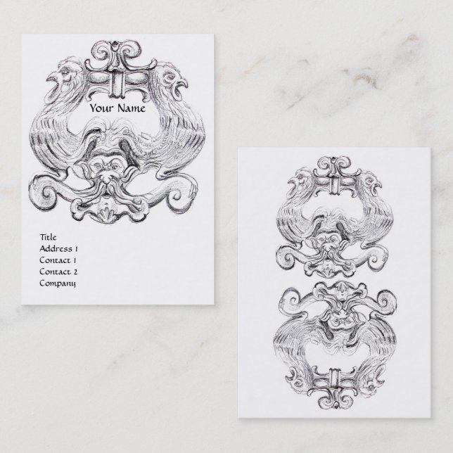 TAROT BLACK WHITE GROTESQUE DRAWING MONOGRAM BUSINESS CARD (Front/Back)