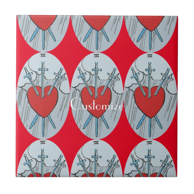 Tarot Card 3 Swords Thunder_Cove  Ceramic Tile (Front)