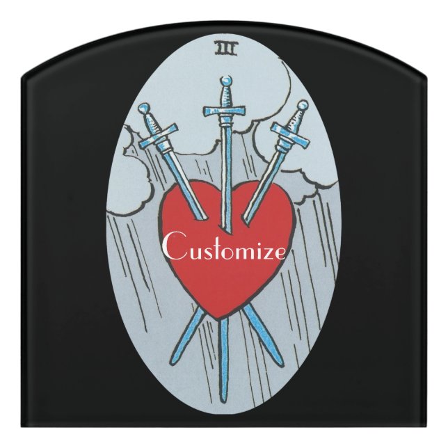 Tarot Card 3 Swords Thunder_Cove  Door Sign (Contour Front)