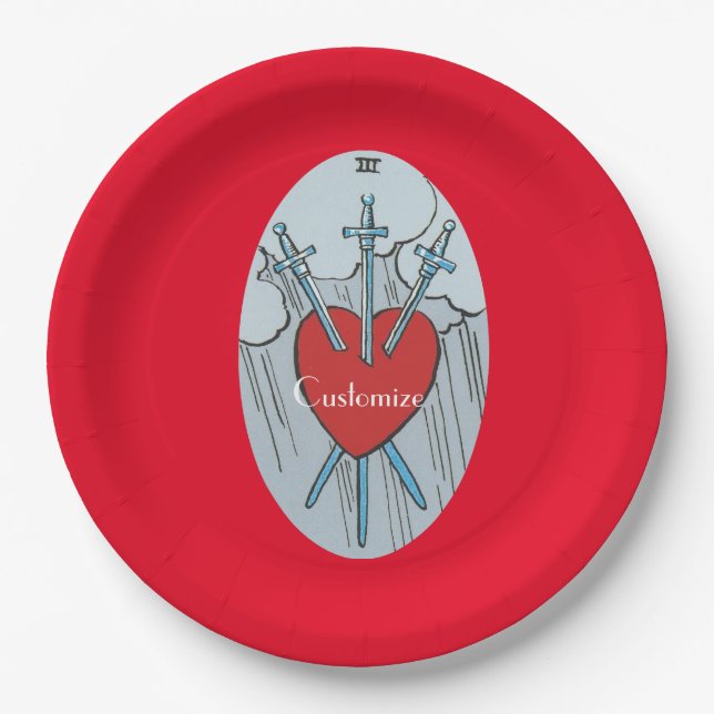 Tarot Card 3 Swords Thunder_Cove  Paper Plates (Front)