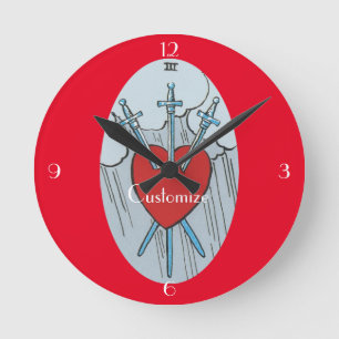 Tarot Card 3 Swords Thunder_Cove Round Clock