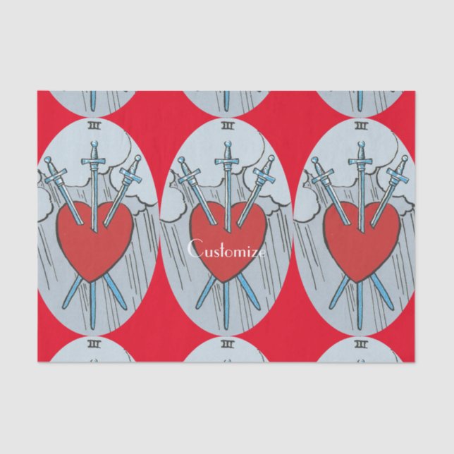 Tarot Card 3 Swords Thunder_Cove  Tissue Paper (Front)
