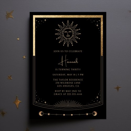 Tarot Card Black Gold Mystical Birthday Invitation