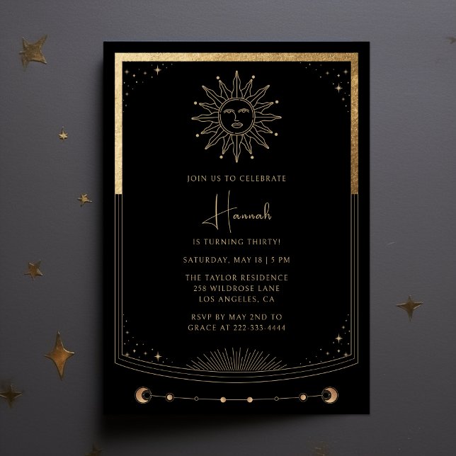 Tarot Card Black Gold Mystical Birthday Invitation (Creator Uploaded)