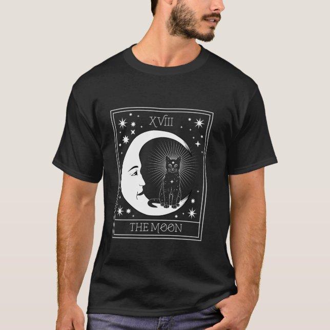 Tarot Card Crescent Moon and Black Cat Cosmic Grap T-Shirt (Front)