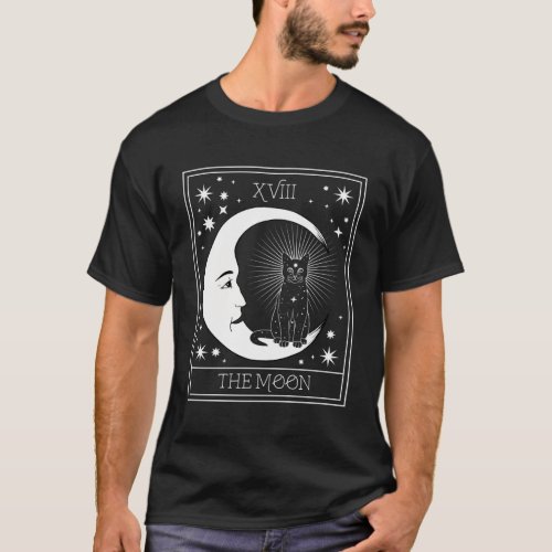 Tarot Card Crescent Moon And Black Cat Cosmic T_Shirt